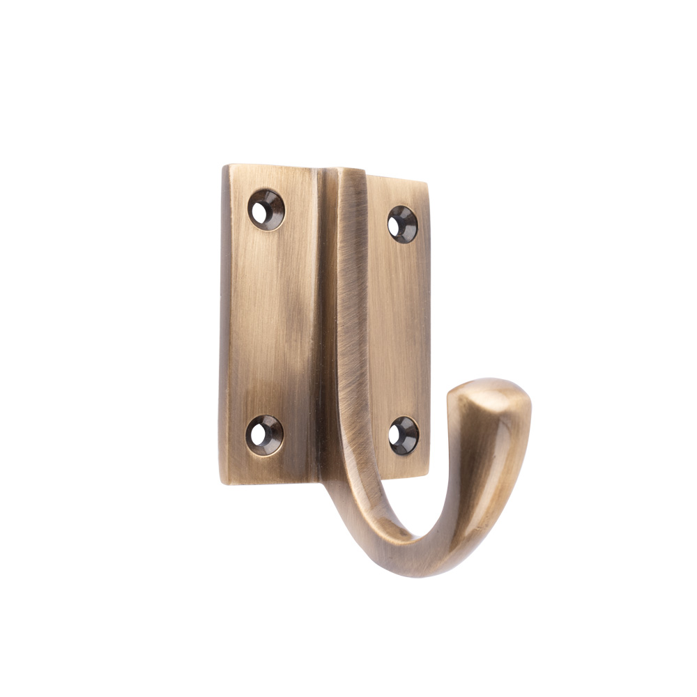 Dart Wardrobe Hook with Square Base - 72mm x 63mm - Antique Brass